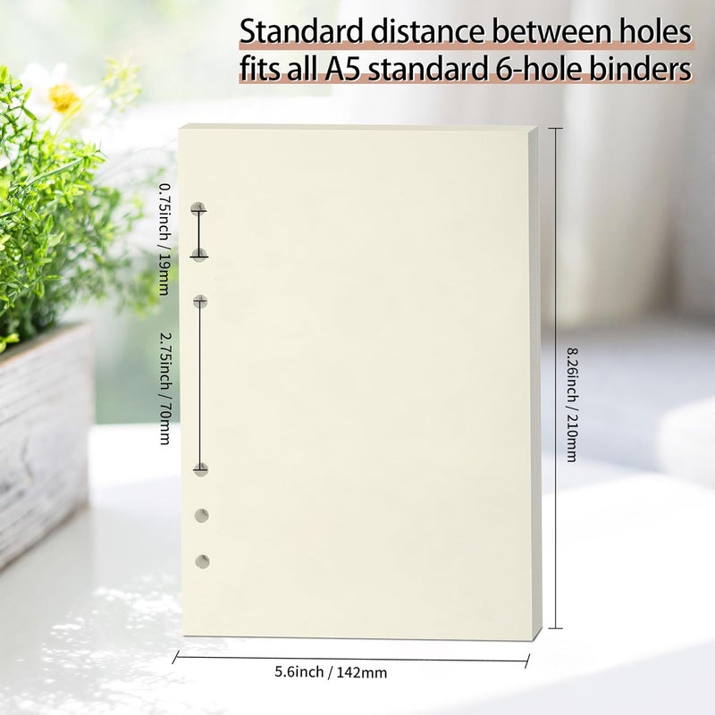 Mafegu A5 Blank Refill Paper, A5 Loose Leaf Paper 6 Hole Notebook Refills for 6 Ring Refillable Binder Notebook Planner Diary Journals Painting -Blank Pages,80 Sheets/160 Pages - Image 3